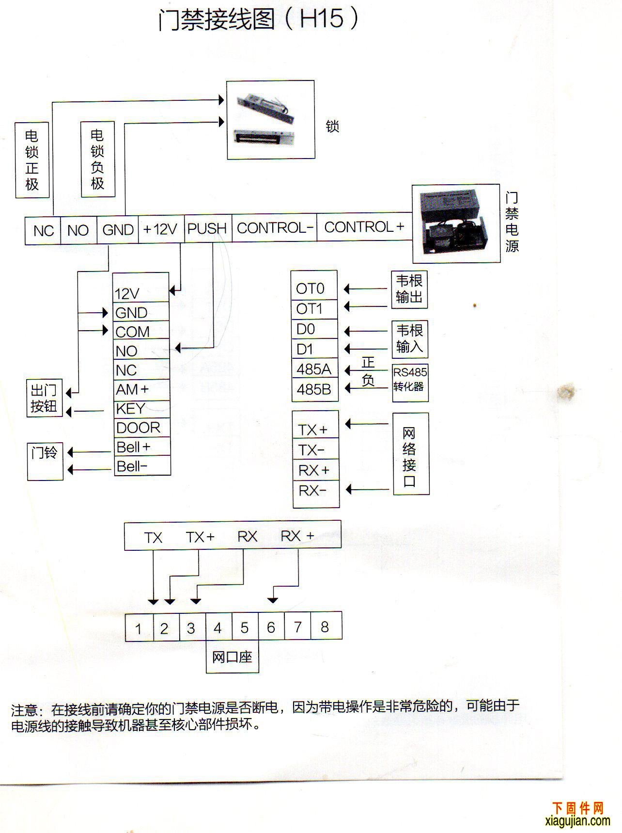 德卡-H8門禁加磁力鎖安裝方法使用說明文檔，德卡磁力鎖，磁力鎖電源接線方法，門禁的安裝方法